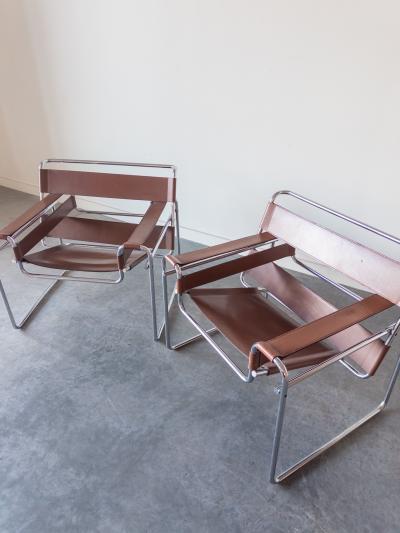 Marcel Breuer Wassily Cognac Leather Chairs by Marcel Breuer for Gavina