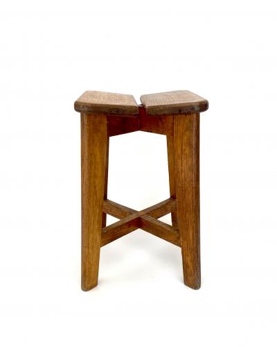 Marcel Gascoin Marcel Gascoin French Tabouret Oak Trefle Side Table Edition Arhec