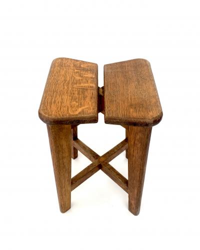Marcel Gascoin Marcel Gascoin French Tabouret Oak Trefle Side Table Edition Arhec