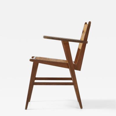 Marcel Gascoin Oak Straw French Modernist Armchair France c 1950