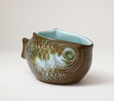 Marcel Guillot Beautiful fish shaped glazed ceramic bowl by Marcel Guillot