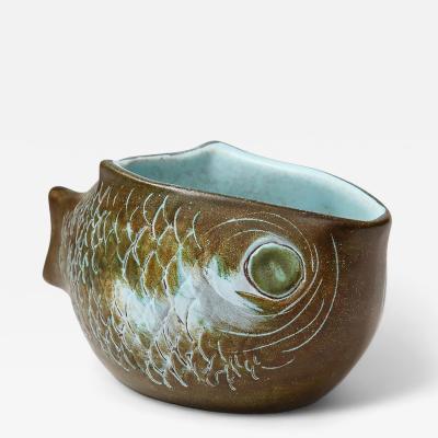 Marcel Guillot Beautiful fish shaped glazed ceramic bowl by Marcel Guillot