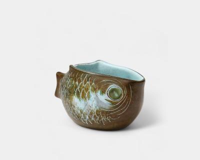 Marcel Guillot Beautiful fish shaped glazed ceramic bowl by Marcel Guillot