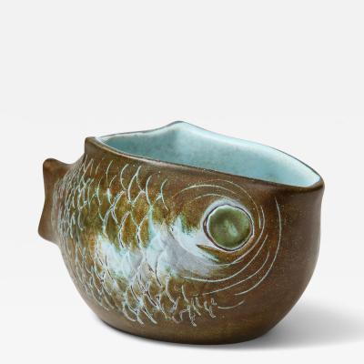 Marcel Guillot Glazed Ceramic Bowl in the Shape of a Fish Guillot c 1960