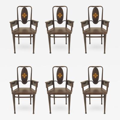 Marcel Kammerer Set of 6 Austrian Secessionist Mahogany Stained Armchairs