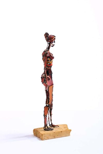Marcello Fantoni 1960s Brutalist Female Nude Scupture Painted Iron on Travertine Base