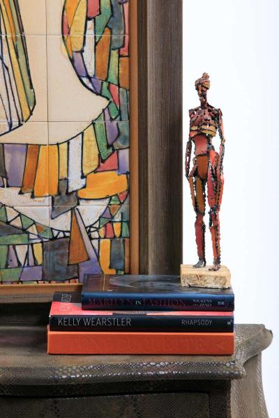 Marcello Fantoni 1960s Brutalist Female Nude Scupture Painted Iron on Travertine Base