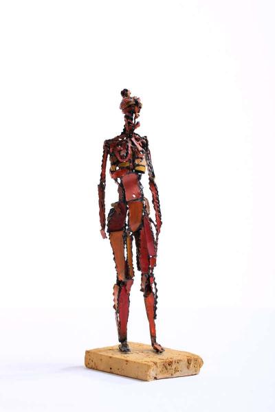 Marcello Fantoni 1960s Brutalist Female Nude Scupture Painted Iron on Travertine Base