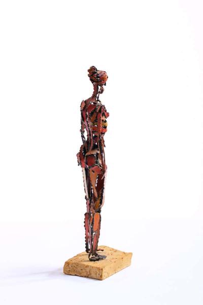 Marcello Fantoni 1960s Brutalist Female Nude Scupture Painted Iron on Travertine Base