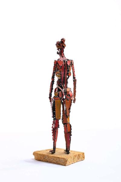 Marcello Fantoni 1960s Brutalist Female Nude Scupture Painted Iron on Travertine Base