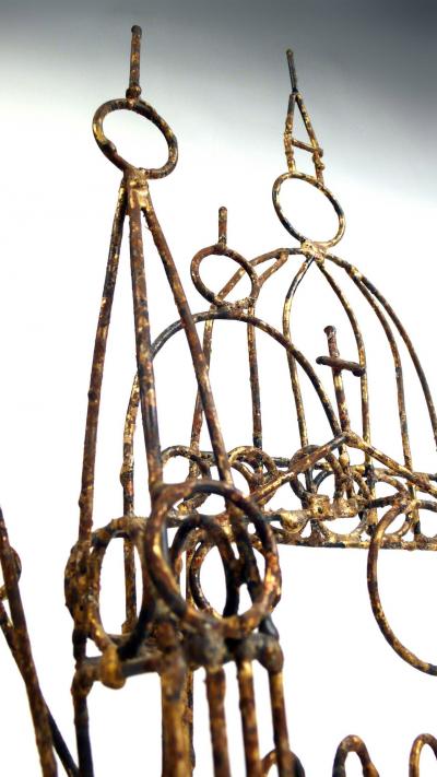 Marcello Fantoni Brutalist Marcello Fantoni Brazed Wire Church Sculpture