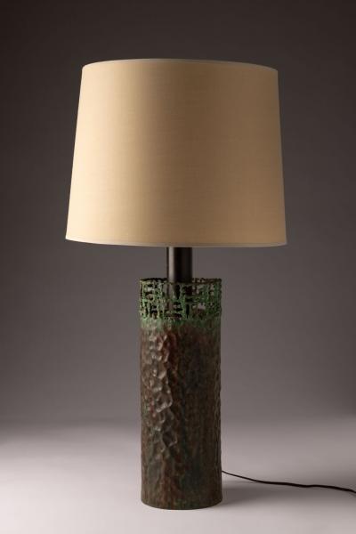 Marcello Fantoni Marcello Fantoni Brutalist Copper Table Lamp with Verdigris Patina 1960s