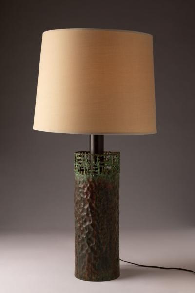 Marcello Fantoni Marcello Fantoni Brutalist Copper Table Lamp with Verdigris Patina 1960s