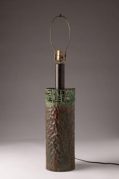 Marcello Fantoni Marcello Fantoni Brutalist Copper Table Lamp with Verdigris Patina 1960s