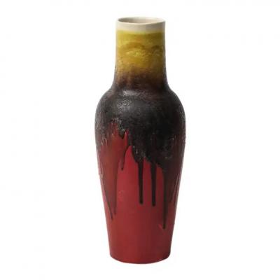 Marcello Fantoni Marcello Fantoni Raymor Vase Ceramic Drip Glaze Burgundy Red Yellow Signed