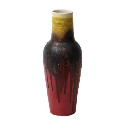 Marcello Fantoni Marcello Fantoni Raymor Vase Ceramic Drip Glaze Burgundy Red Yellow Signed