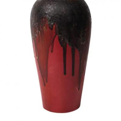Marcello Fantoni Marcello Fantoni Raymor Vase Ceramic Drip Glaze Burgundy Red Yellow Signed