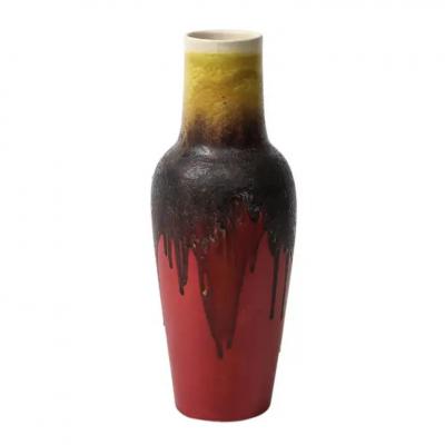 Marcello Fantoni Marcello Fantoni Raymor Vase Ceramic Drip Glaze Burgundy Red Yellow Signed