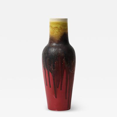 Marcello Fantoni Marcello Fantoni Raymor Vase Ceramic Drip Glaze Burgundy Red Yellow Signed