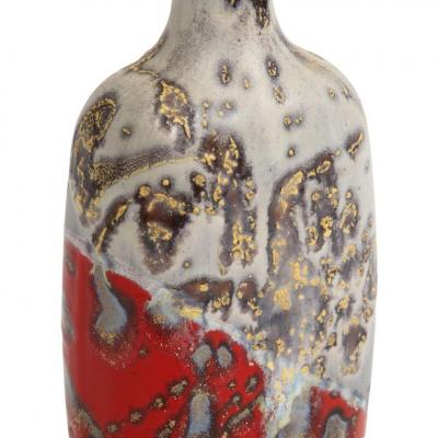 Marcello Fantoni Marcello Fantoni Vase Stoneware Abstract Red Gold Gray Signed