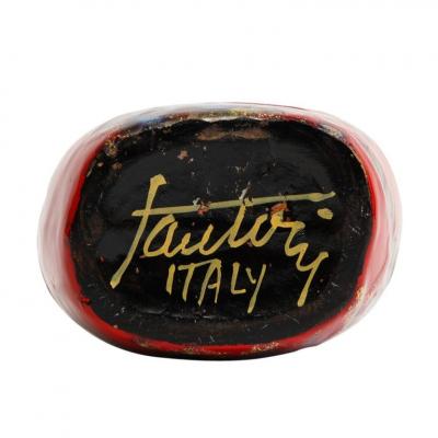 Marcello Fantoni Marcello Fantoni Vase Stoneware Abstract Red Gold Gray Signed