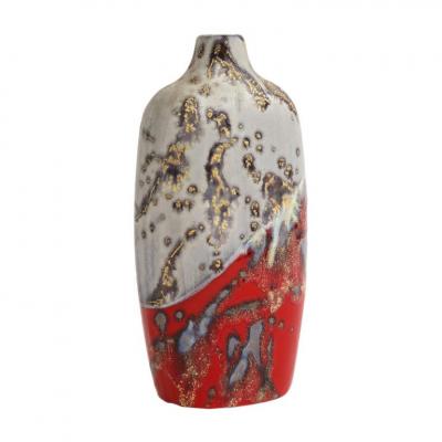 Marcello Fantoni Marcello Fantoni Vase Stoneware Abstract Red Gold Gray Signed
