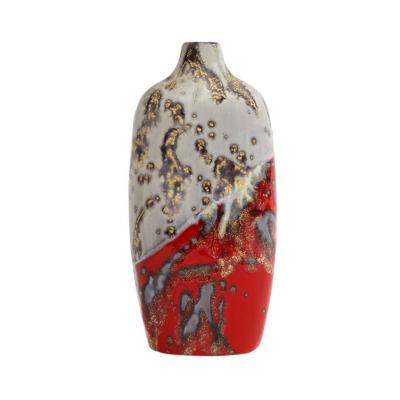 Marcello Fantoni Marcello Fantoni Vase Stoneware Abstract Red Gold Gray Signed