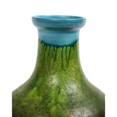 Marcello Fantoni Marcello Fantoni Vase Stoneware Incised Red Green Blue Signed