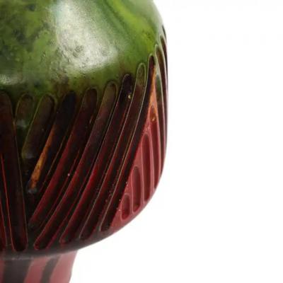 Marcello Fantoni Marcello Fantoni Vase Stoneware Incised Red Green Blue Signed