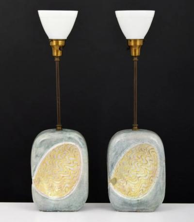 Marcello Fantoni Pair Marcello Fantoni Italian Ceramic and Brass Lamps