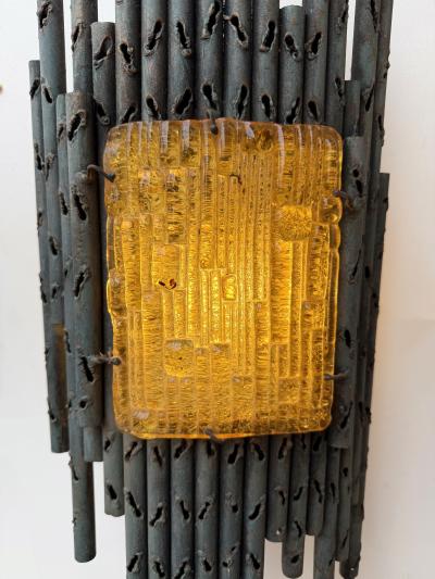 Marcello Fantoni Pair of Wrought Iron and Glass Sconces by Marcello Fantoni Italy 1970s
