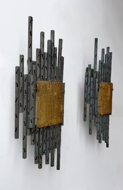 Marcello Fantoni Pair of Wrought Iron and Glass Sconces by Marcello Fantoni Italy 1970s