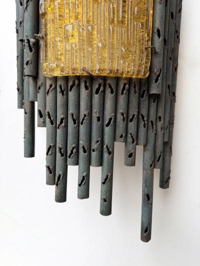 Marcello Fantoni Pair of Wrought Iron and Glass Sconces by Marcello Fantoni Italy 1970s