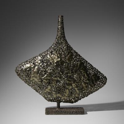 Marcello Fantoni RARE BRUTALIST WELDED AND PATINATED STEEL VASE BY MARCELLO FANTONI FOR RAYMOR