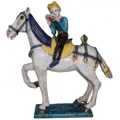 Marcello Fantoni Rare Mid Century Marcello Fantoni Ceramic Horse and Cowboy Figure