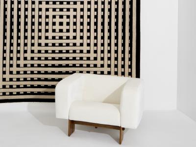 Marcello Morandini Marcello Morandini black and beige kinetic tufted wool rug 1989