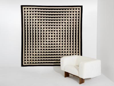 Marcello Morandini Marcello Morandini black and beige kinetic tufted wool rug 1989