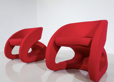 Marcello Ziliani Red Smile Armchairs by Marcello Ziliani for BBB Emmebonacina Italy 1990s