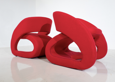 Marcello Ziliani Red Smile Armchairs by Marcello Ziliani for BBB Emmebonacina Italy 1990s