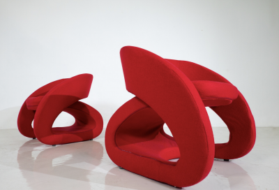 Marcello Ziliani Red Smile Armchairs by Marcello Ziliani for BBB Emmebonacina Italy 1990s
