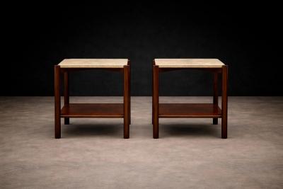 Marcelo Magalh es M L Magalh es Pair of Rosewood Marble Side Tables Brazil