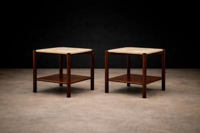 Marcelo Magalh es M L Magalh es Pair of Rosewood Marble Side Tables Brazil