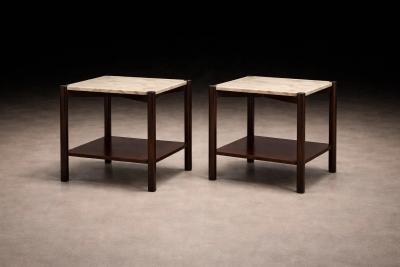 Marcelo Magalh es M L Magalh es Pair of Rosewood Marble Side Tables Brazil