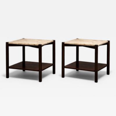 Marcelo Magalh es M L Magalh es Pair of Rosewood Marble Side Tables Brazil