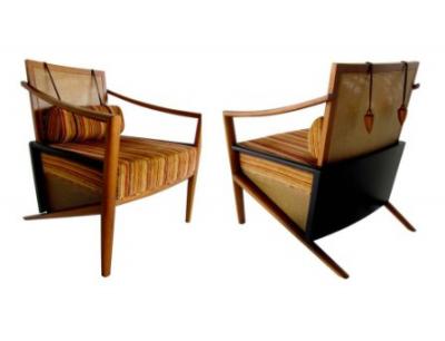Marcelo Manhago Marcelo Manhago for Parma Brazilian Modern Ebonized Cane and Walnut Armchairs
