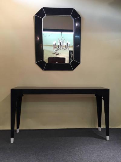 Marcius Style Black and White Fossil Stone Console with Matching Mirror