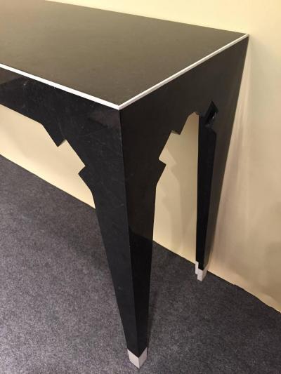 Marcius Style Black and White Fossil Stone Console with Matching Mirror
