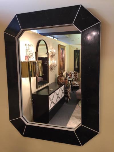 Marcius Style Black and White Fossil Stone Console with Matching Mirror