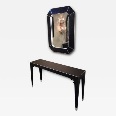 Marcius Style Black and White Fossil Stone Console with Matching Mirror