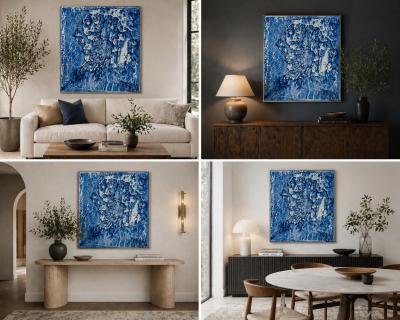 Marco Schmidli Marco Schmidli 60x48 Blue Abstract Acrylic Painting on Canvas Signed Dated